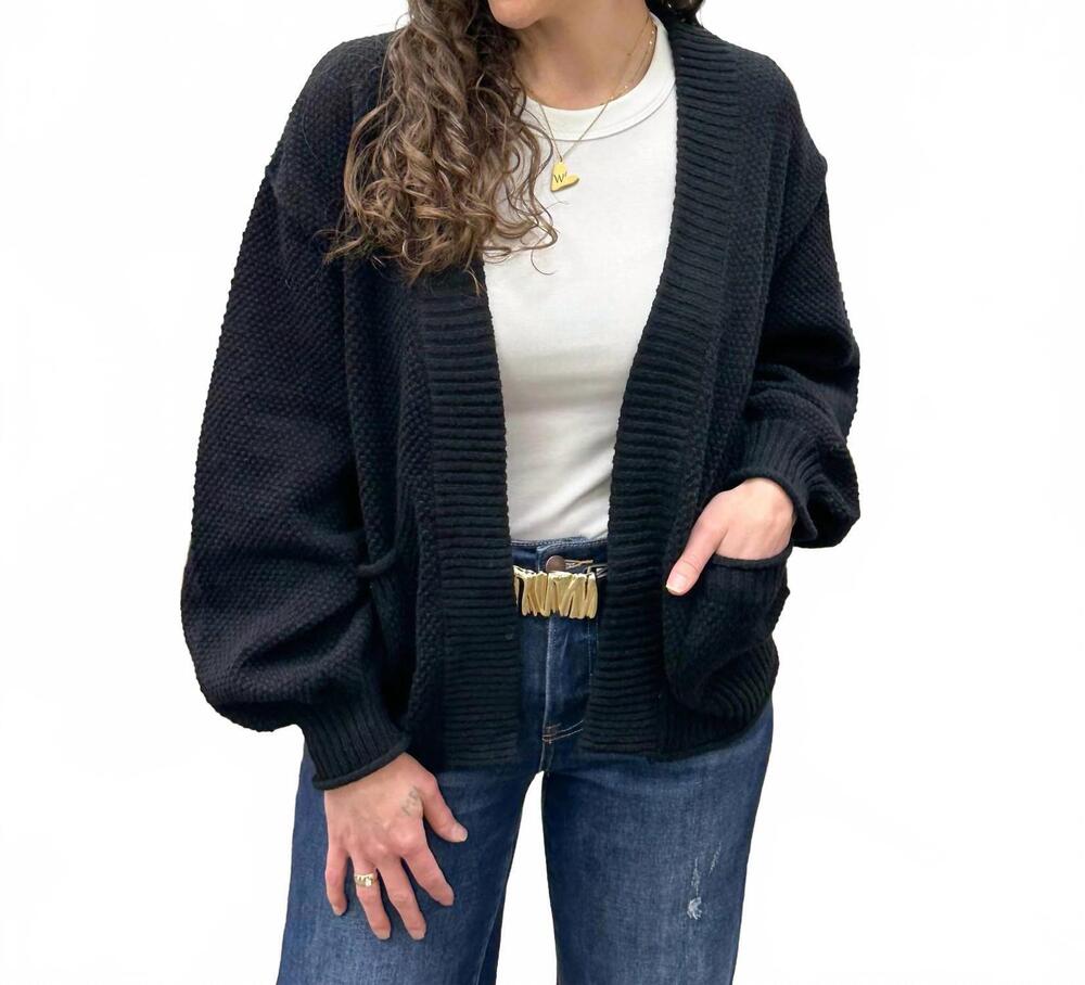 NEW DOUBLE ZERO waffle knit front pocket cardigan in black